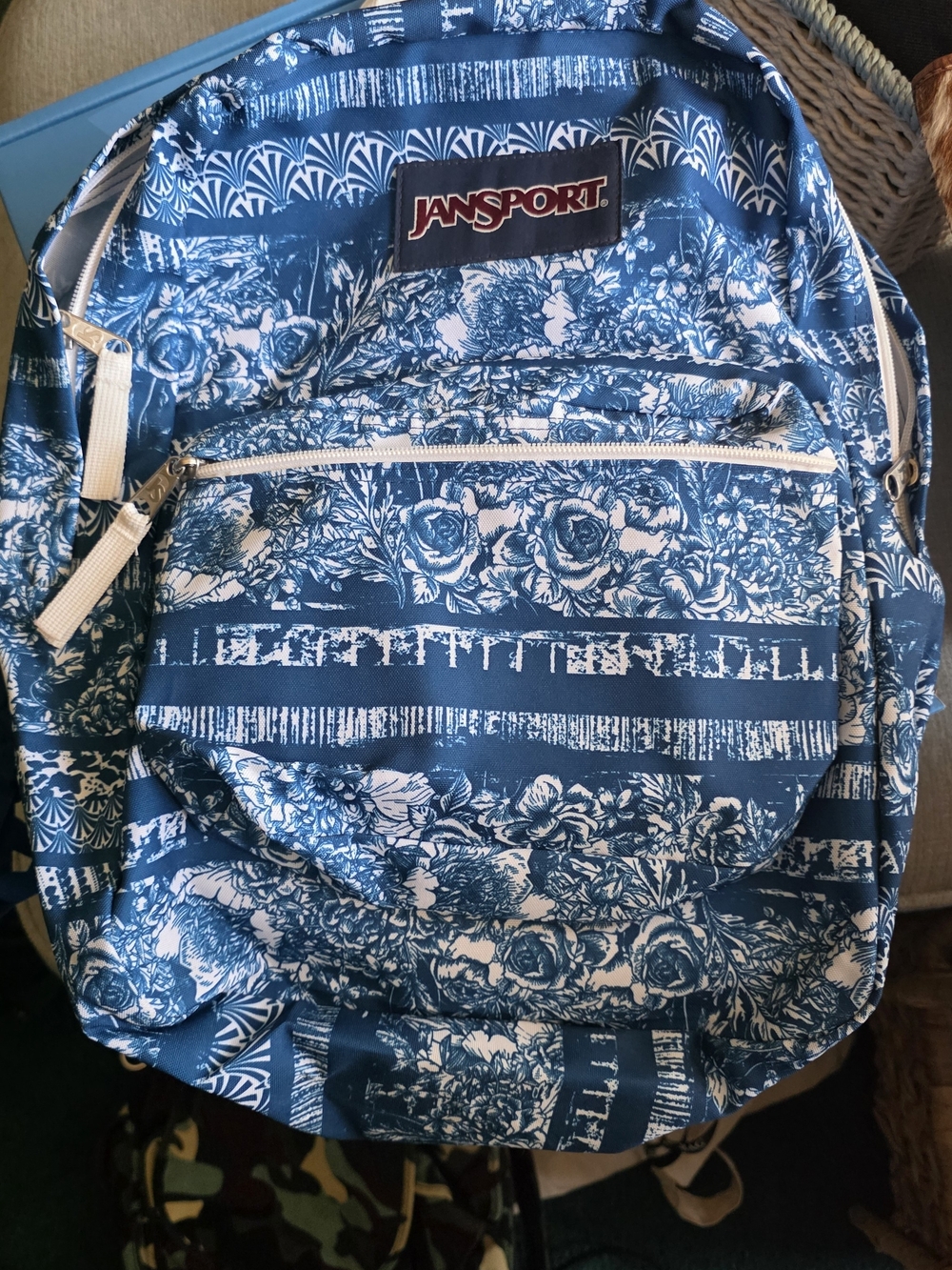 Jansport Blue and White Floral Backpack